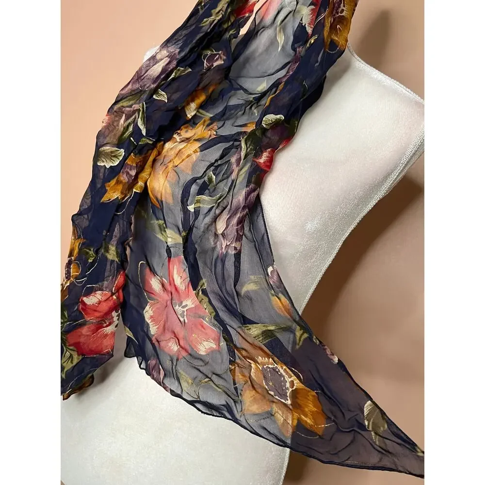 Vintage scarf floral multicolor rectangular scarf Lightweight Y2K Boho